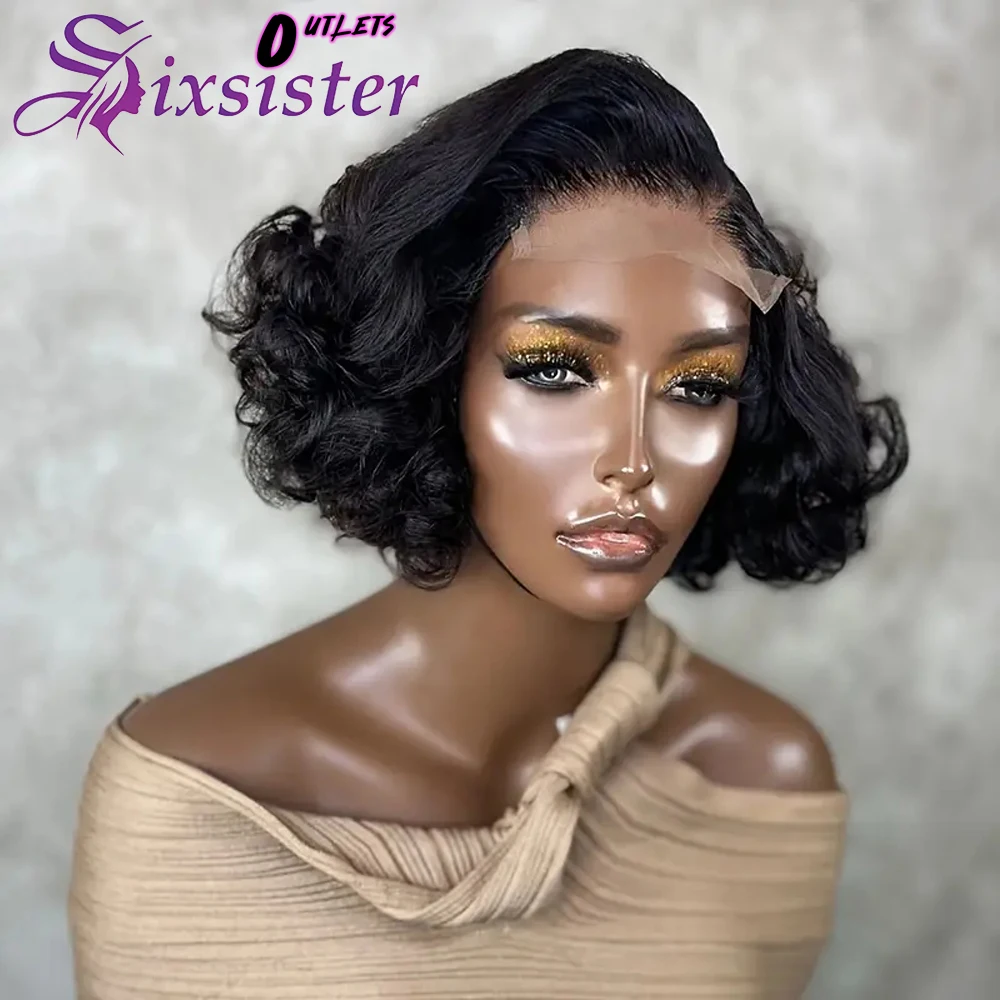 

13x4 Lace Front Wavy Short Bob Wig Body Wave Brazilian Remy Human Hair 4x4 Closure Bob Wig 200% Density Loose Body Wave Bob Wigs