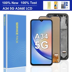 100% Tested For Samsung A34 5G SM-A346E A346B LCD Display Touch Screen With Frame Digitizer Assesmbly Replacement Parts