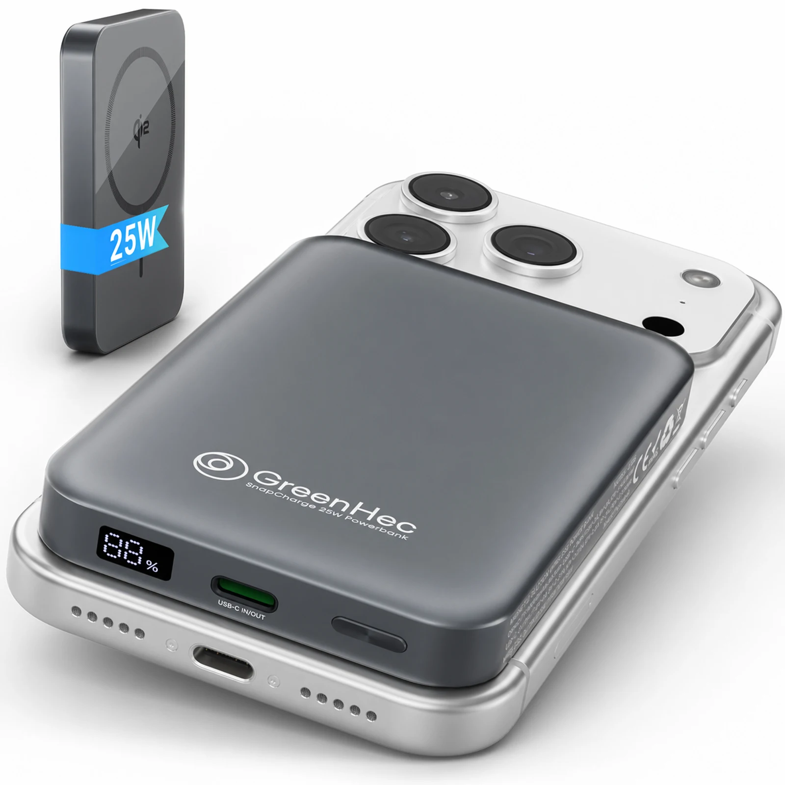 GreenHec 25W Powerbank – 10.000 mAh, MagSafe-kompatibel, 25W Wireless Charging, 2-in-1 Dual Charging