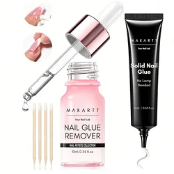 Makartt Solid Nail Glue for Press on Nails, Nail Glue Remover for UV Nail Glue, Non acetone Gentle Glue Off for False Nails Glue