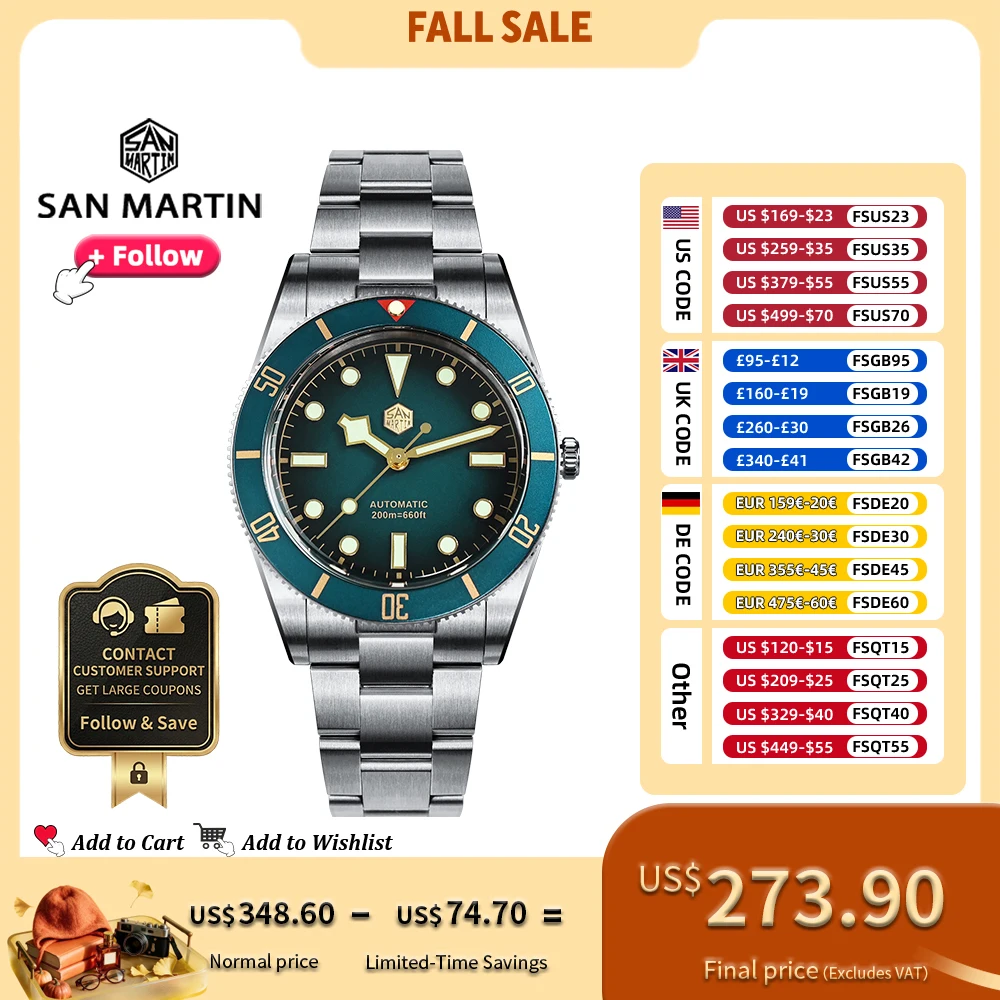 San Martin 37mm SN0138 Upgraded Diving Watch BB54 Retro 28800BPH Automatic Mechanical Luxury Sapphire Crystal 20Bar Men Watches