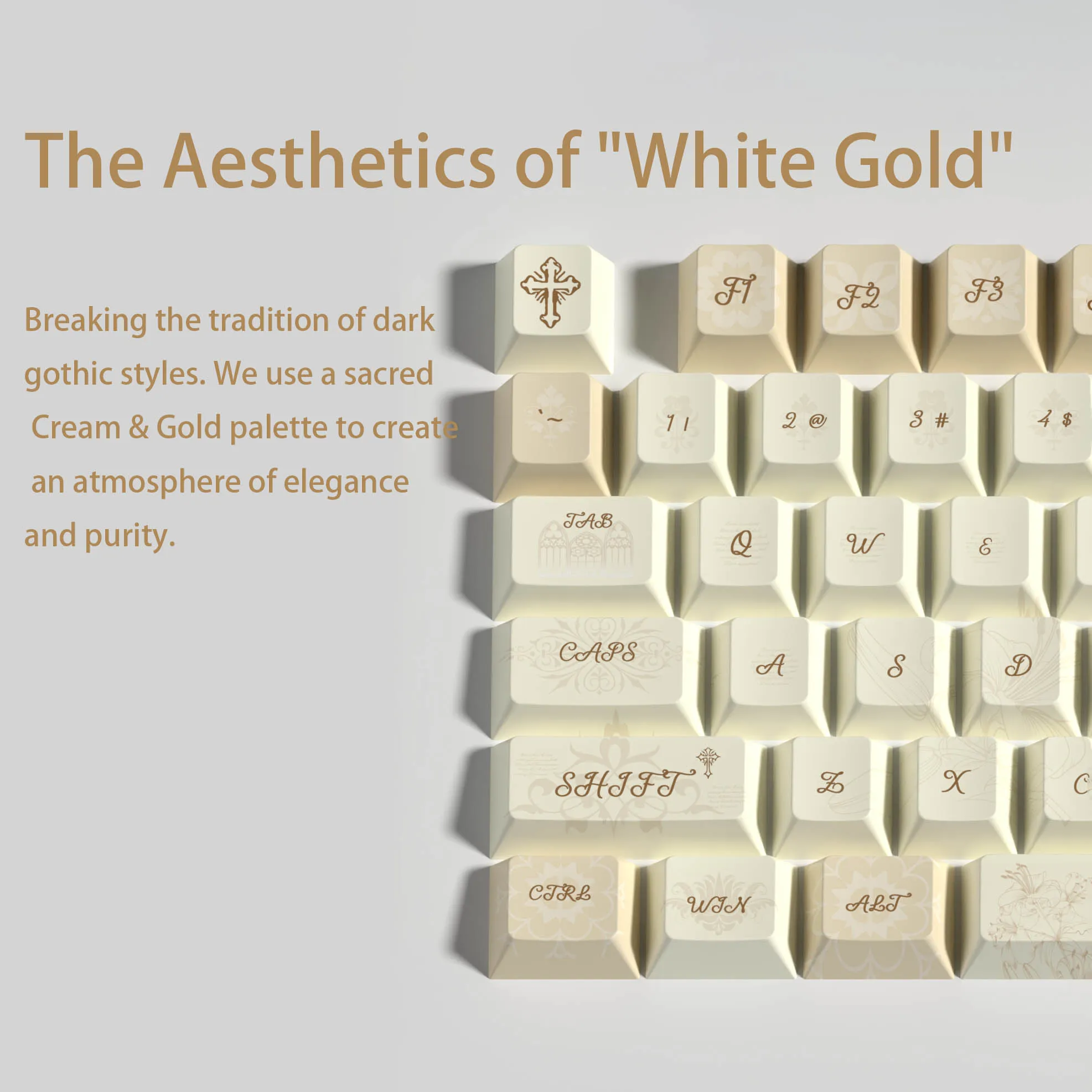 [The Vow] Retro Creamy Keycaps PBT Dye-Sub Cherry Profile Elegant Gothic Calligraphy Font Keycap Set for Mechanical Keyboard 60/