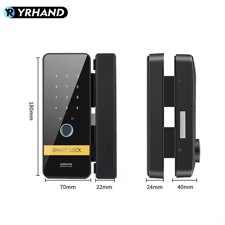 YRHAND Automatic tuya app Keyless Entry fingerprint Glass Smart Hook Lock with key For office framess Sliding Door