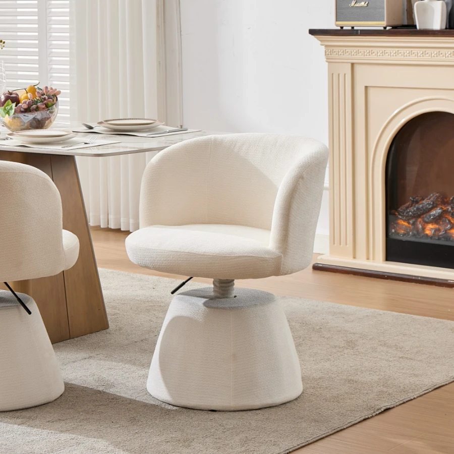 Rotatif (360°) ° Tabouret de bar réglable en hauteur, chaise ronde moderne rembourrée avec dossier, chaise décorative ergonomique (ex. pour coiffeuse, îlot de cuisine ou bar), modèle unique, couleur crème et beige, DE1878BG