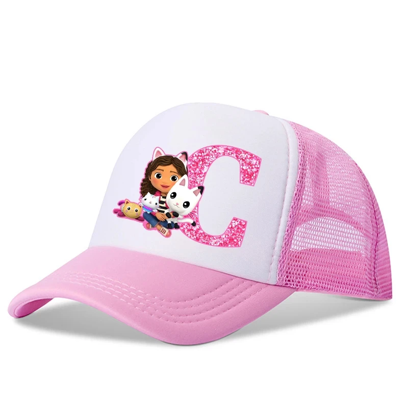 Pink Gabby Dollhouses Girls Baseball Caps English Letters Cartoon Hat Cute Hat Adjustable Peaked Cap Hats for Kids Ages14+y