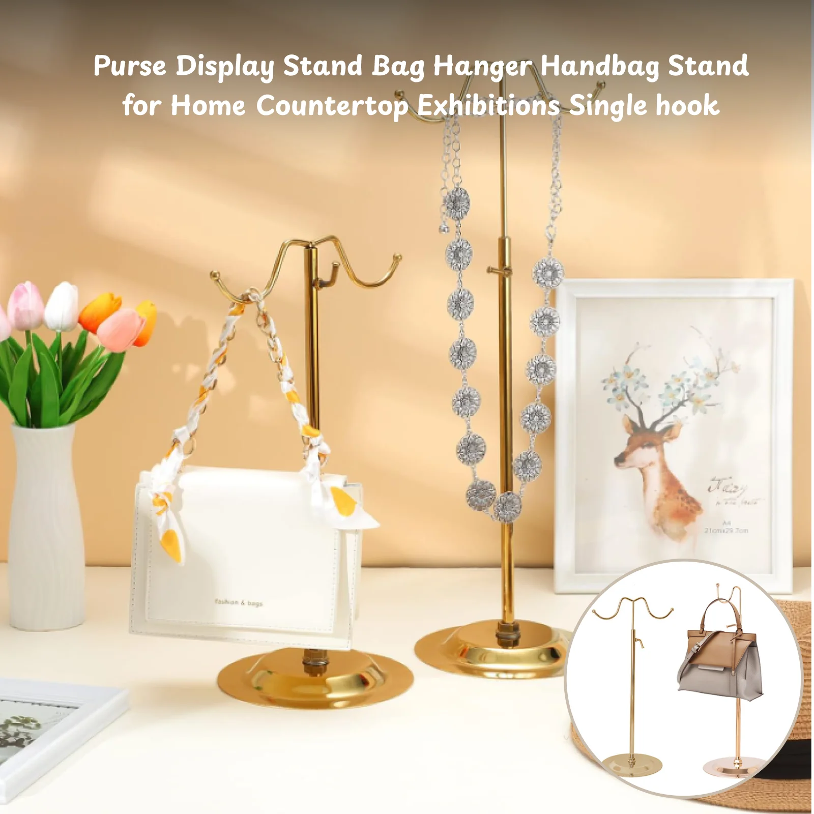 

1 Purse Display Stand Purse Display Stand Bag Hanger Handbag Stand for Home Countertop Exhibitions Double hook for Home Store