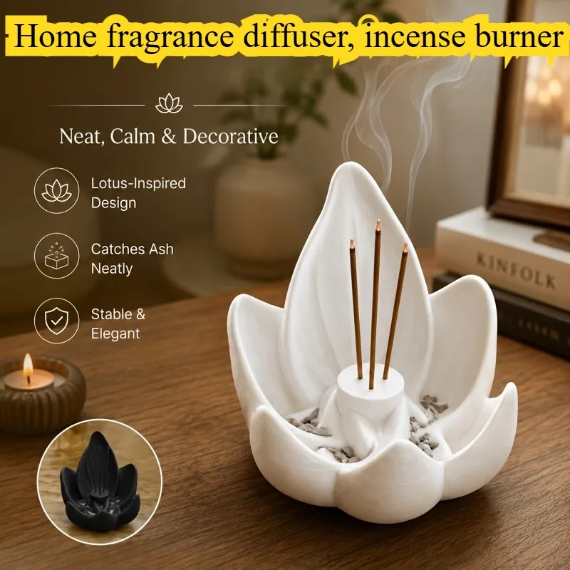 1Pc Lotus-Shaped Home Fragrance Diffuser, Heavy-Duty Stylish Aromatherapy Burner, Tealight Oil Lamp and Candle Melter, Zen Home Decor, Ash Naturally Falls into the Hearth, Helps Regulate Mood, Purify the Air, and Aids Sleep, Meditation, and Relaxation A Must-Have Fragrance Tool for Yoga and Meditation Enthusiasts, Ideal for Halloween, Christmas, Mother's Day, and as a Perfect Birthday Gift for Friends.