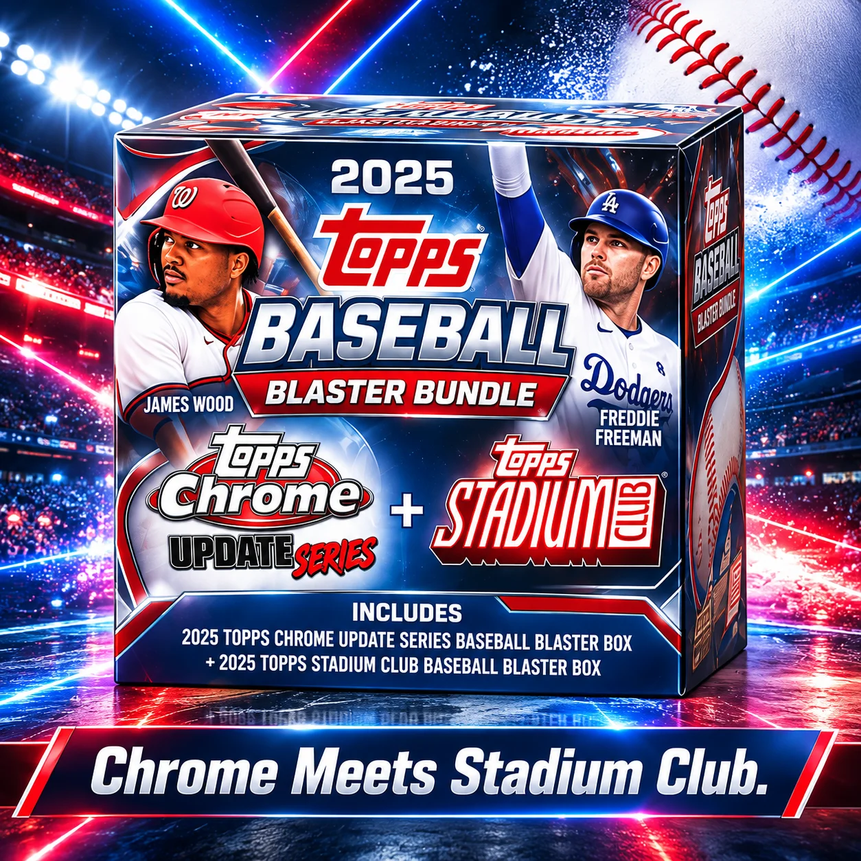 2025 Topps Baseball Blaster Box Bundle Featuring Chrome Update Series And Stadium Club, 15 Packs Total, MLB Baseball Cards, Look for 1 Refractor, 1 Raywave, 5 Sepia And 4 Lime Green Parallels on Average