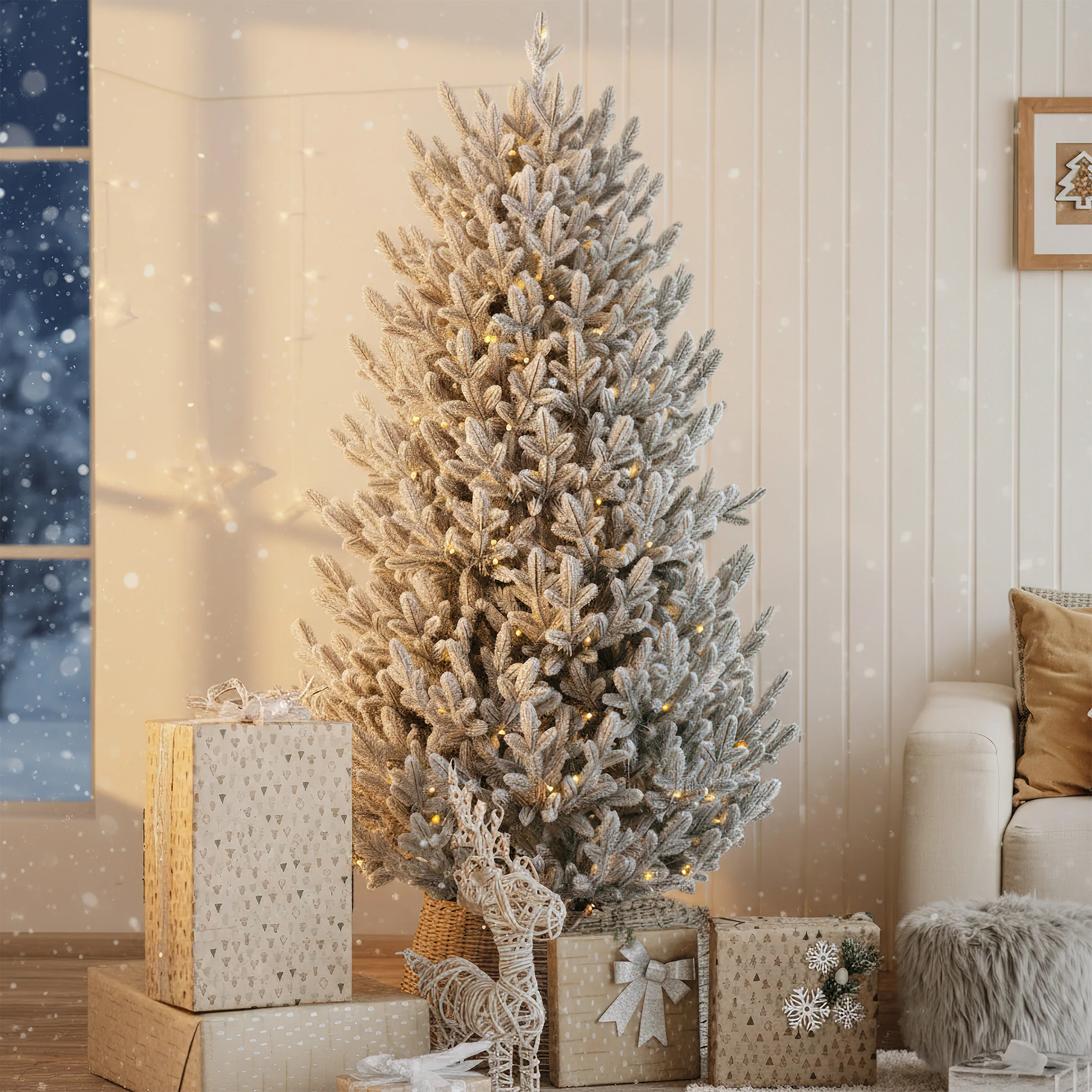 180 cm PE Mini weiße Schnee künstliche Weihnachtsbäume mit drehbarer Basis, 5992 Spitzen, 220 LED-Leuchten, Weihnachtsbaum-Party-Dekoration – Detail 1