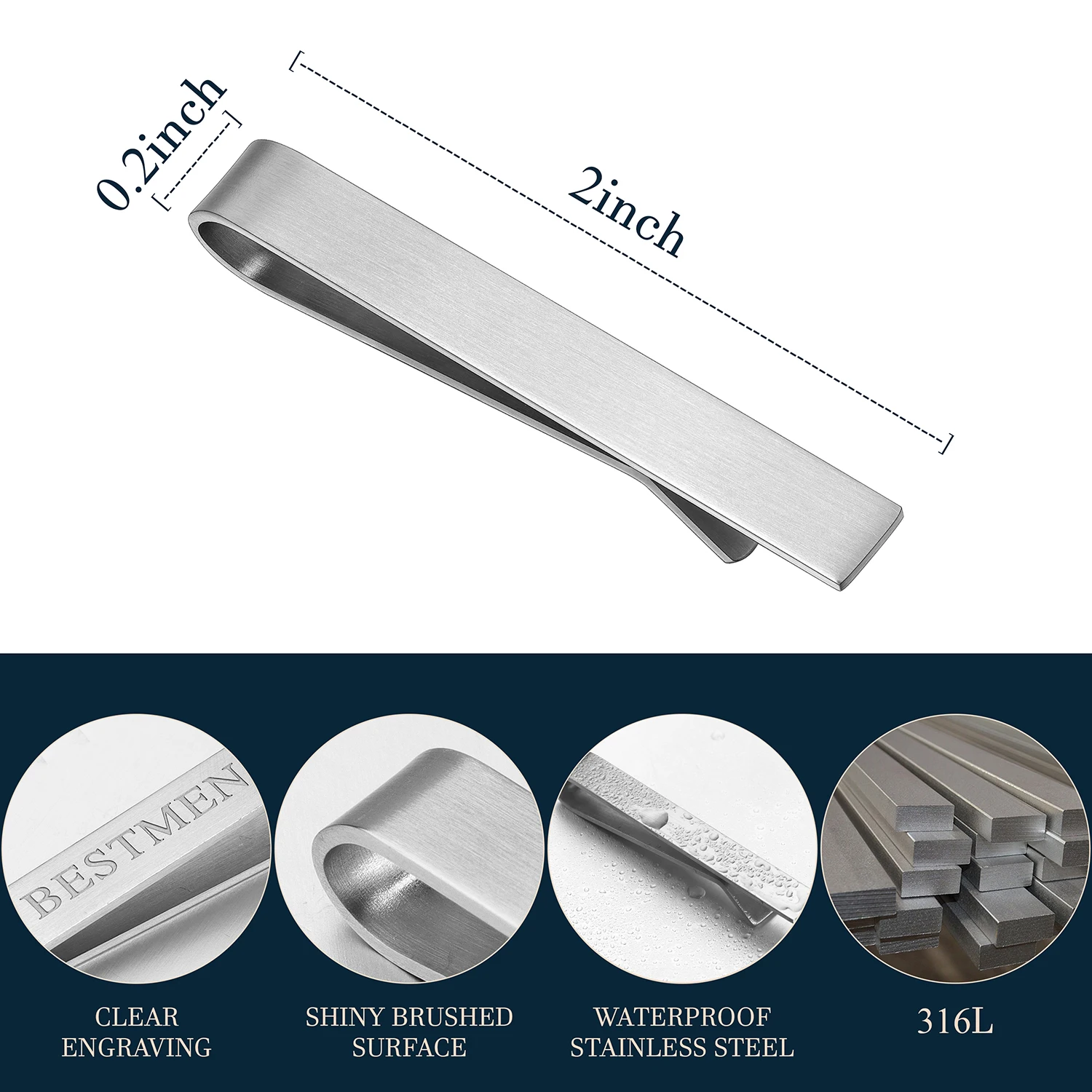 2 Inch Stainless Steel Personalized Engraved Tie Clip for Men, Best Man Groom Father of Bride Wedding Gift Tie Bar HAWSON