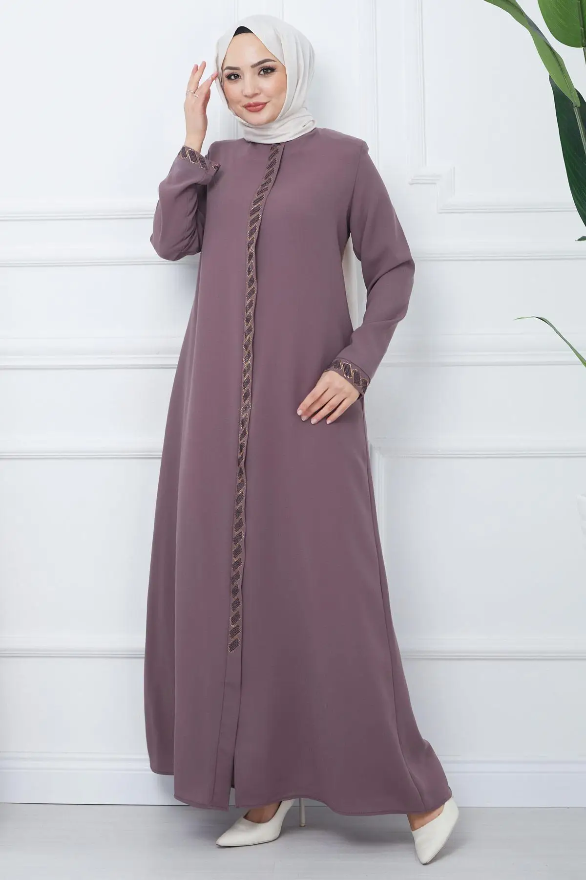 Imagem -04 - Abaya de Seda Muçulmana para Mulheres Hijab Apedrejado Hijab Plissado Manga Longa Roupas Medina