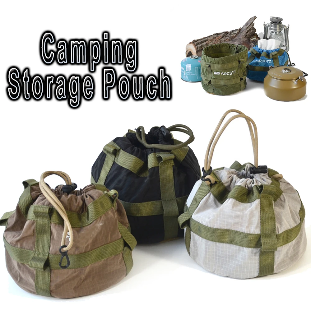

Tactical Camping Storage Pouch Multi-Function Drawstring Tissue Water Kettle Bag Bottom Shockproof Cushioning Sponge for Hunting
