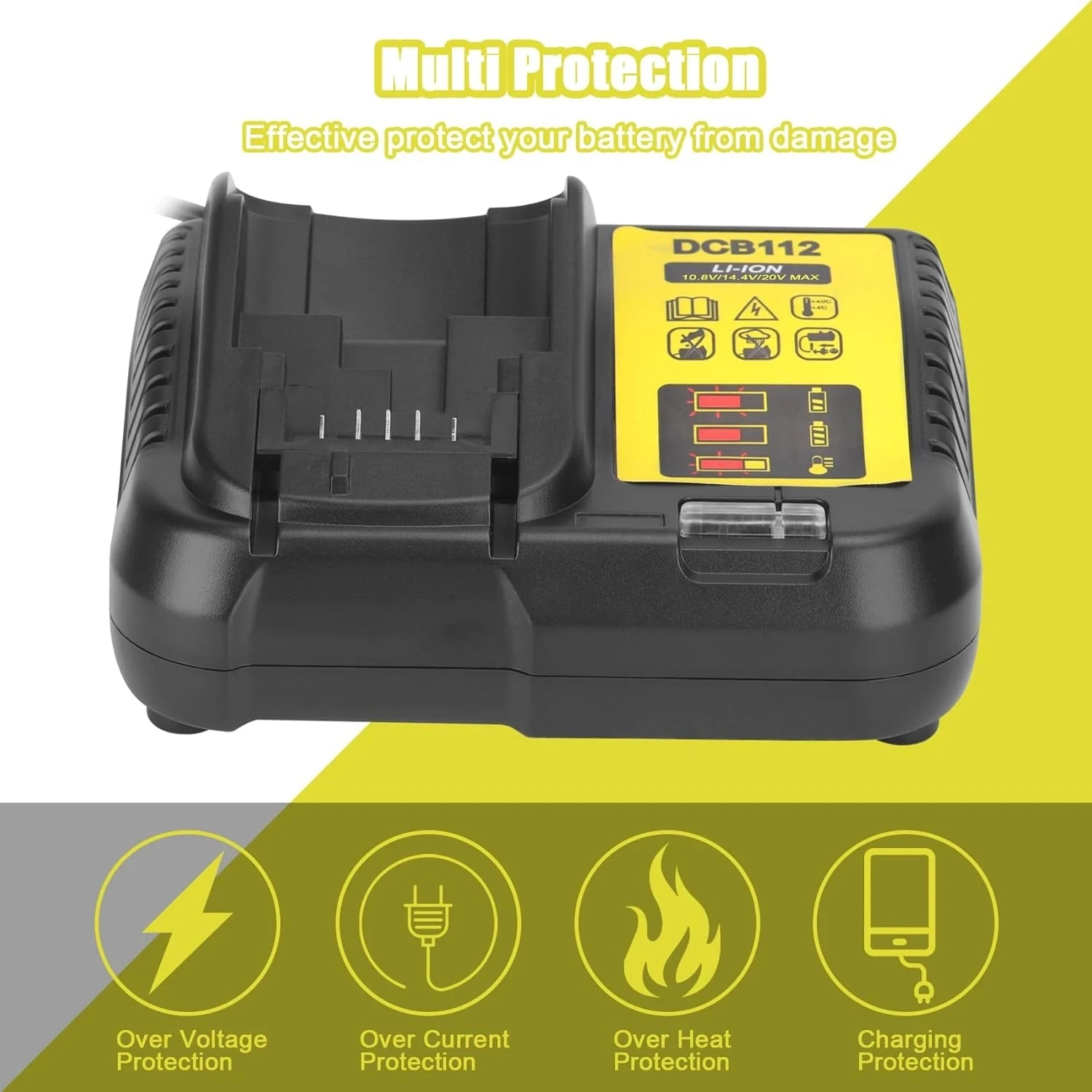 DCB112 2A Battery Charger Compatible with 10.8V 12V 14.4V 18V 20V DCB206 DCB205 DCB204 DCB203 DCB120,DCB107 DCB115 DCB105