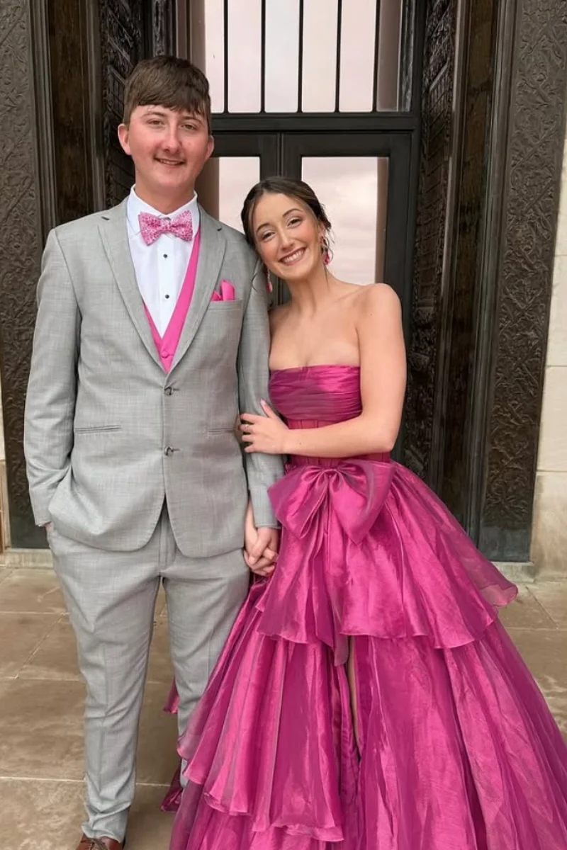 Jessica Abiti da sera con fiocco fatti a mano Abiti da ballo multistrato in organza Abiti da festa di nozze da donna sexy con spalle scoperte personalizzati