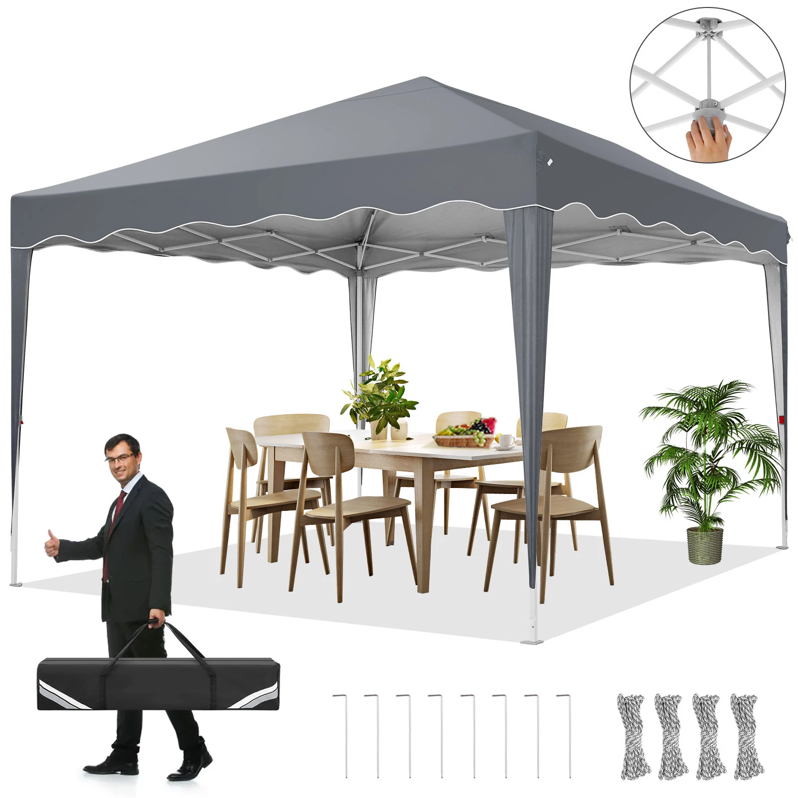 Image of Gazebo 3x3m impermeabile con protezione UV ondulata 50+ Gazebo pop-up pieghevole Tenda da festa regolabile in altezza per campeggio in giardino sulla spiaggia cod004