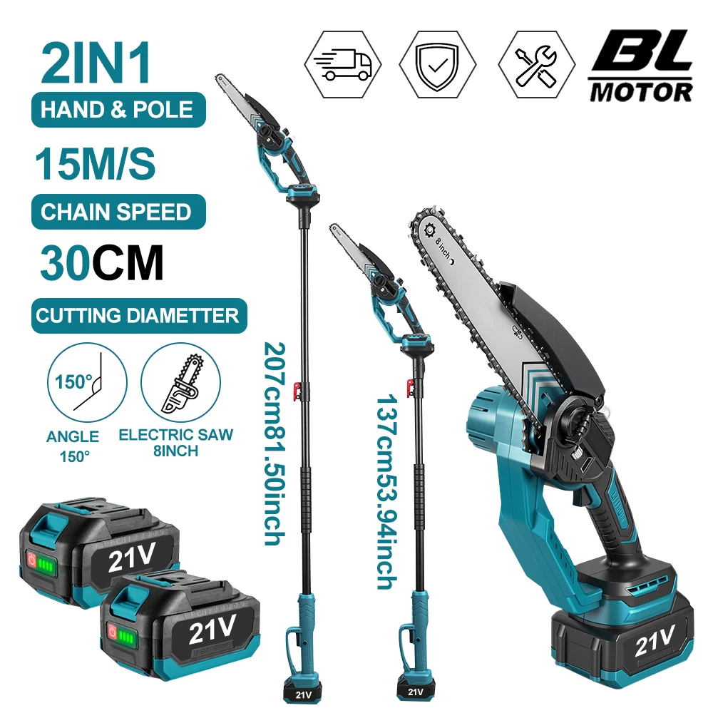 8 Zoll bürstenlose Teleskop-Astsäge 5000W 52000 U/min Akku-Kettensäge 1-1,7 m Teleskop-Astschere 15 m/s 150 °   Verstellbarer Kopf für Makita 18V Akku-Gartenwerkzeuge
