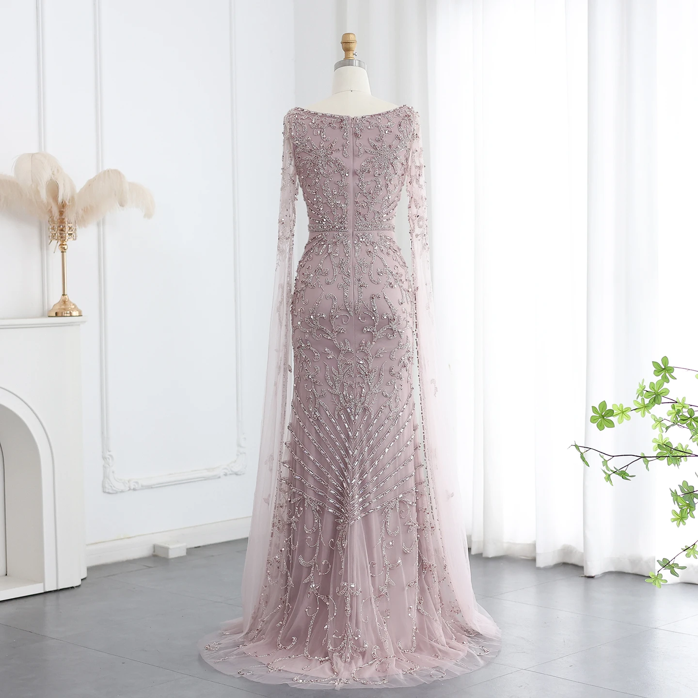 Sharon Said 2026 Luxuriöses Arabisches Türkisfarbenes Abendkleid mit Cape-Ärmeln, Quadratischem Ausschnitt, Arabian Nights Ballkleid SS469 Maßanfertigung – Detail 19