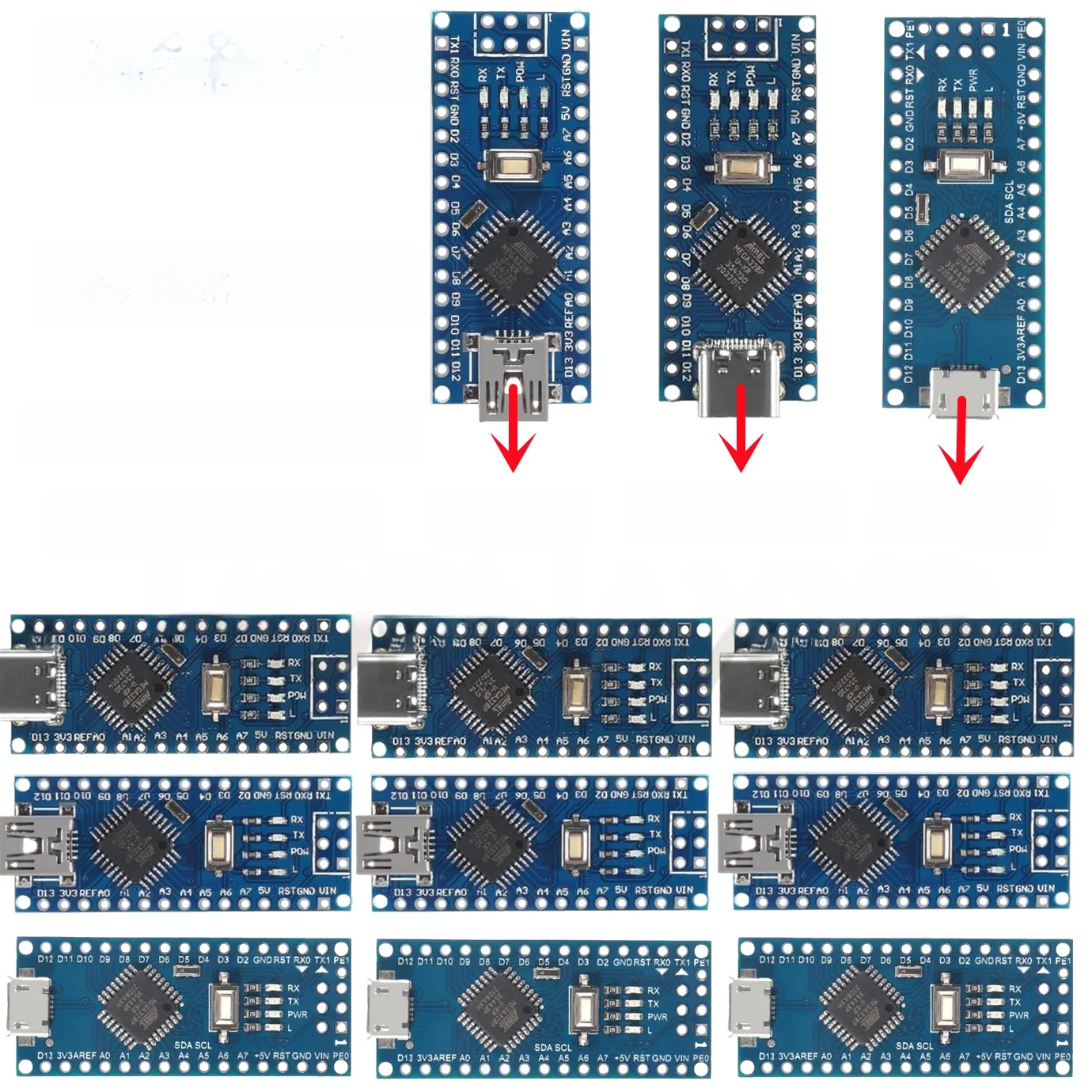 1-10 SZT. Mini / Type-C / Micro USB Nano 3.0 z bootloaderem kompatybilnym z kontrolerem Nano, sterownik USB CH340, 16Mhz ATMEGA328P — zdjęcie 2