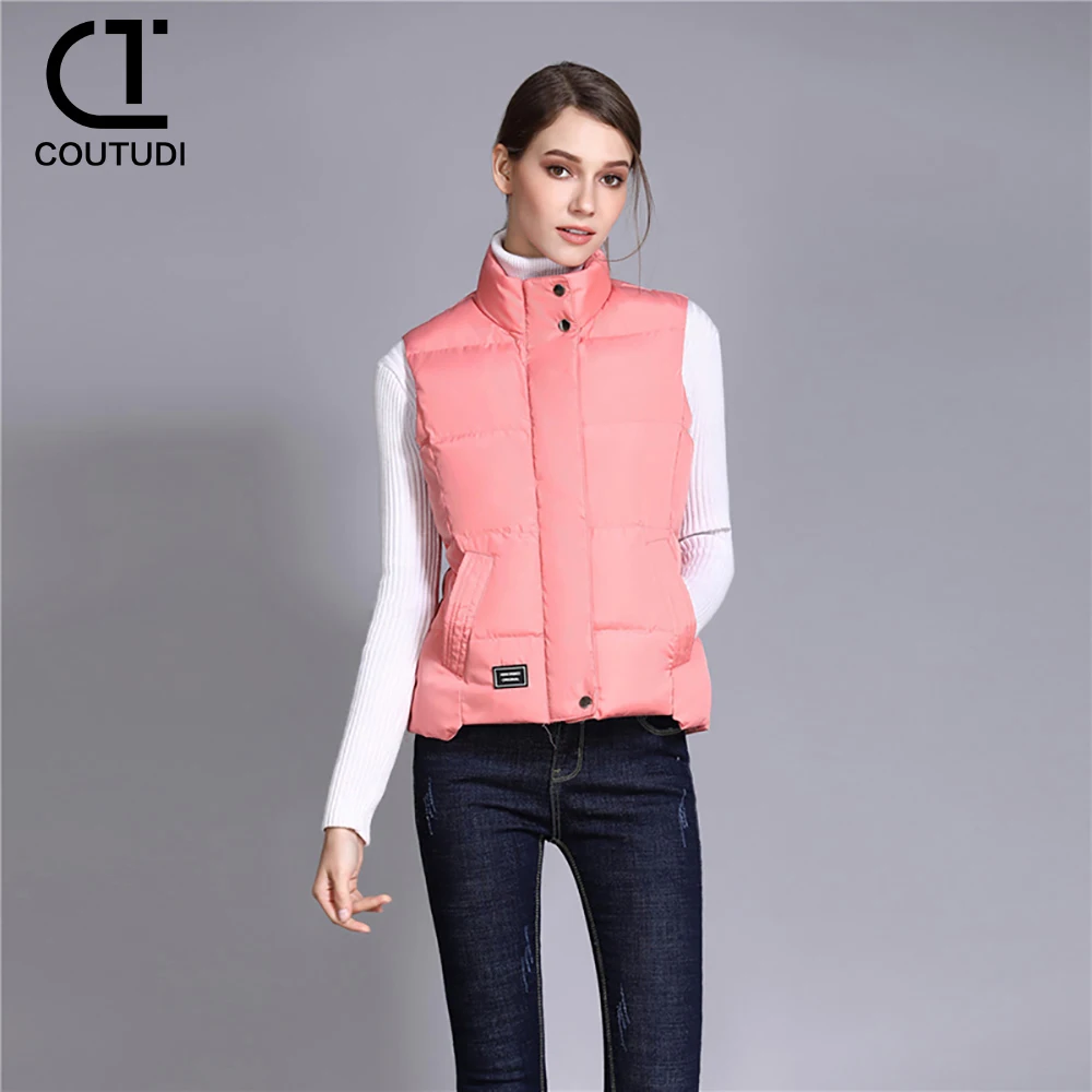 COUTUDI Women Vest Top Winter Cotton Padded Sleeveless Puffer Jacket Warm Down Coat Women Parkas Jacket Outerwear Spring Autumn