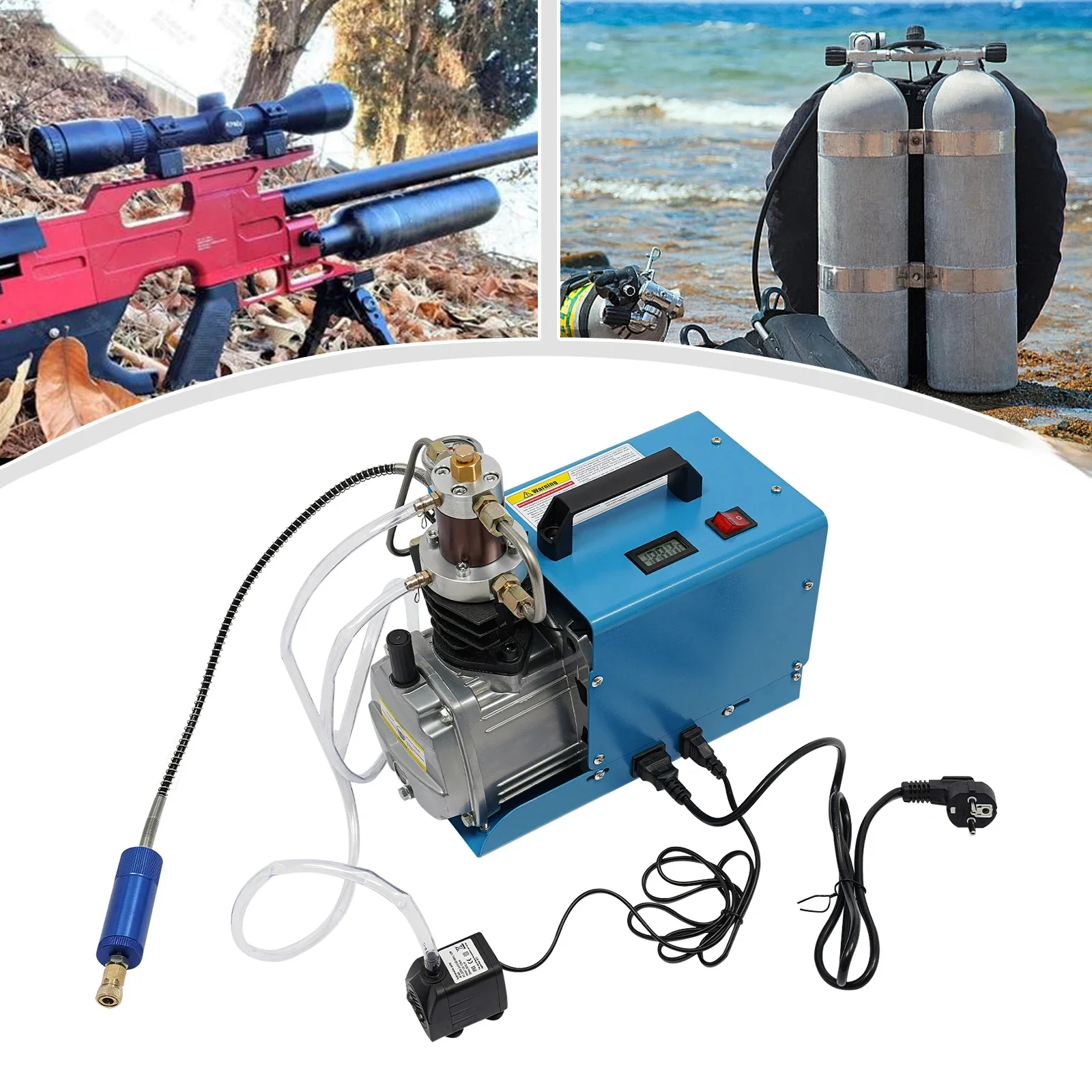 300Bar Hogedruk Luchtcompressor Pomp 220V 1.8KW Draagbare Elektrische Luchtpomp Set W/Olie-Waterafscheider + Manometer 2800 RPM - afbeelding 2