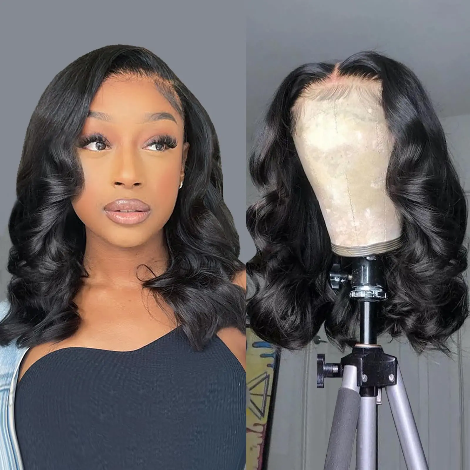 Pre-Styled Body Wave Short Bob Wig Transparent Lace Wigs 13x4 Glueless Wig Ready To Go Short Bob Wigs Body Wave Human Hair