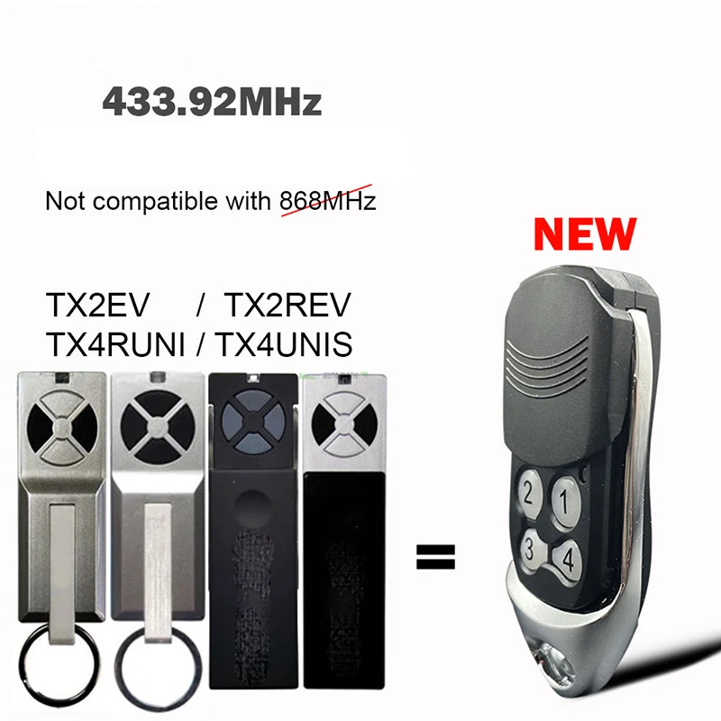 433.92MHz Remote Control Compatible With TX2REV TX2EV TX4RUNI TX4UNIS Garage Door Opener Command Garage Transmitter