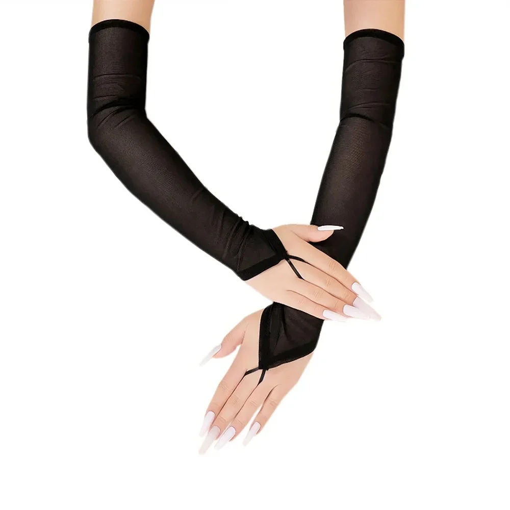 Kobiety 50cm długie bez palców przezroczysta elastyczność siatka haczyk palec seksowne rękawiczki solidna etykieta Party Cosplay akcesoria do sukni — zdjęcie 2