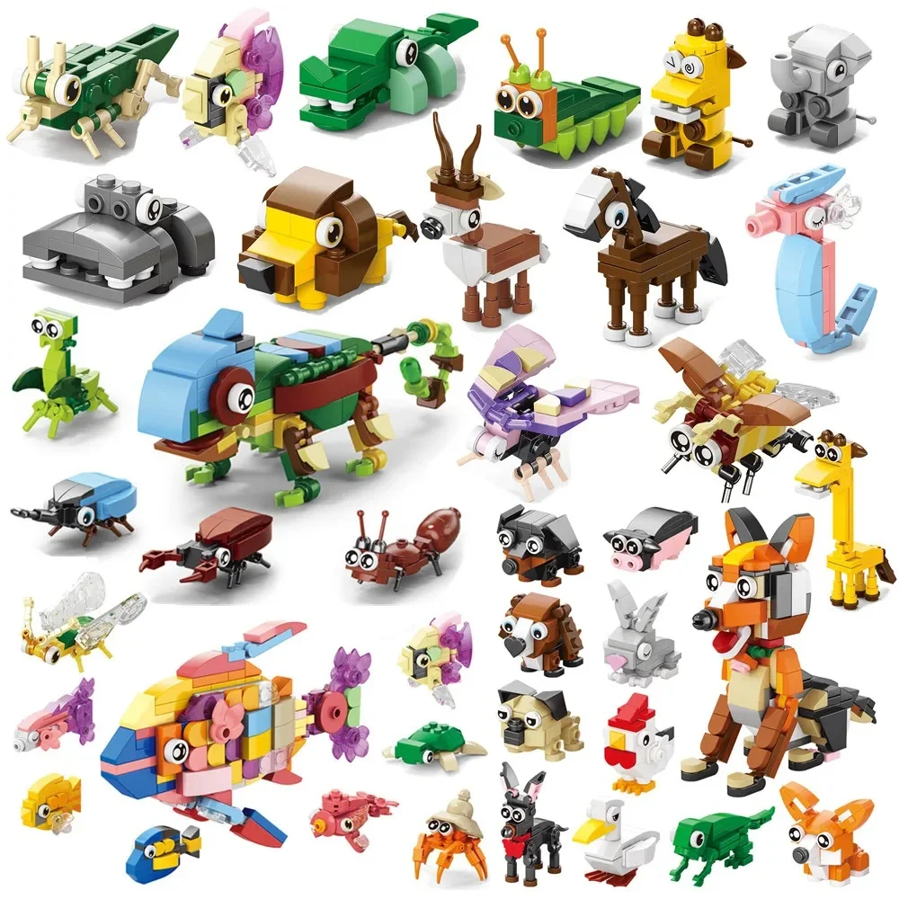 Insectes monde animaux Scorpion mante fourmis araignée oiseaux animaux marins blocs de construction jouets décorations de bureau briques enfants cadeau