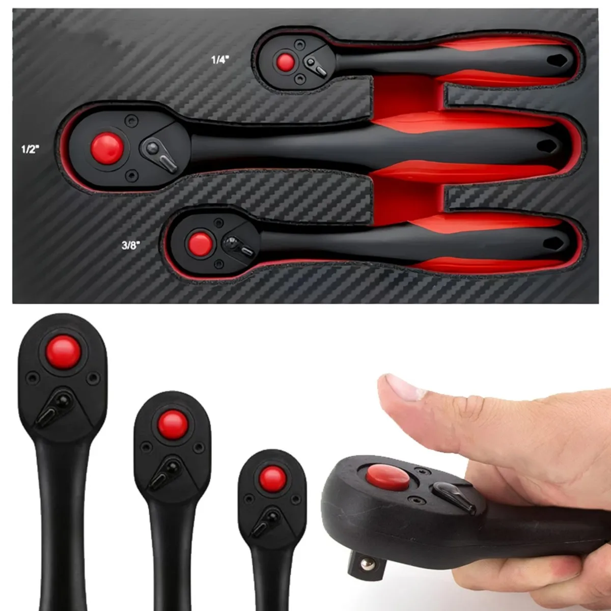 

Набор сверхмощных храповых ключей, 3 шт., с телескопическими головками 1/4 дюйма, 3/8 дюйма, 1/2 дюйма — набор быстросъемных механических инструментов с 72 зубьями