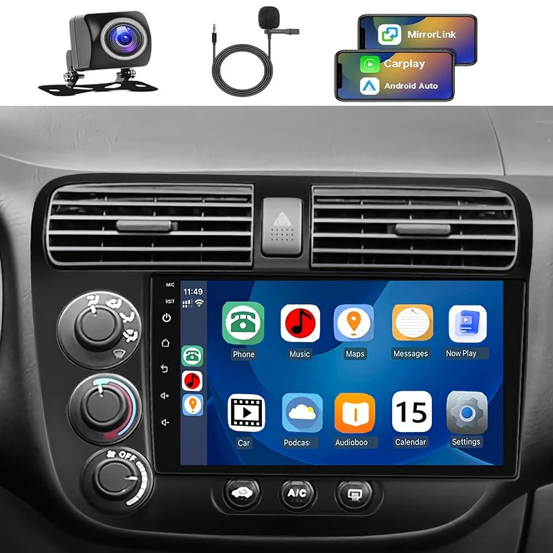 New 9 Inch Wireless Car Radio for Honda Civic 2001-2005 IPS Touch Screen Car Stereo with Backup Camera Split Screen GPS WIFI FM
