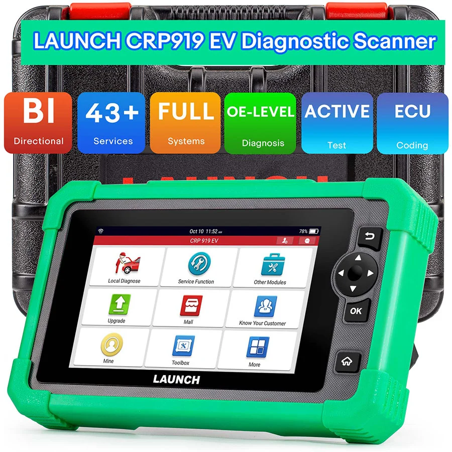 LAUNCH CRP919 EV Diagnostic Scanner for Electric Vehicle New Energy Support CAN FD DOIP 43+ Service Functions ECU CODING