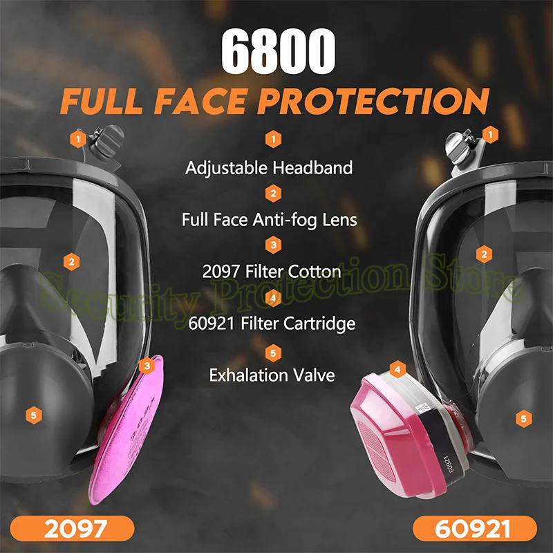 6800 Full Face Respirator Gas Mask Reusable Respirator Mask with Filters 60921 2097 Anti-fog Paint Spray Dust Chemicals