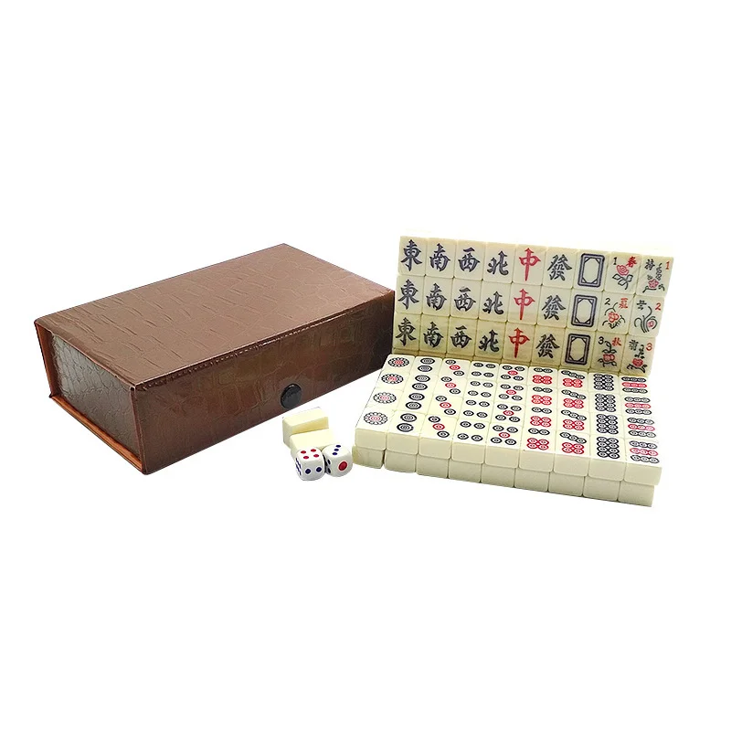 1Set Portable Mahjong Box Set 144 Tiles Classic Chinese Mahjong Game Set for Travel Family Party Camping Adults
