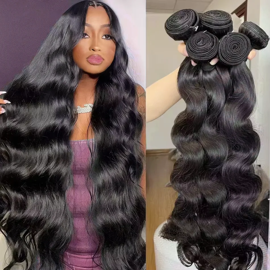 30 34 Inch Body Wave Bundles 100% Human Hair Bundles Raw Hair Extensions Brazilian Remy Natural Water Wave 1 3 4 Bundle Deals