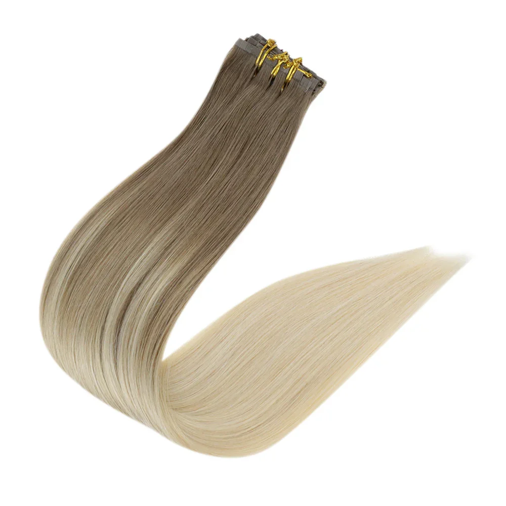 Pełny połysk Bezszwowe, niewidoczne doczepiane włosy ludzkie 8 szt. 120 g Balayage Remy Blond kolor