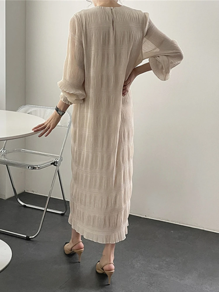 Colorfaith DR2413 New 2023 Vintage Elegant High Waist Pleated Chiffon Fashionable Korean Lady Women Spring Summer Long Dresses