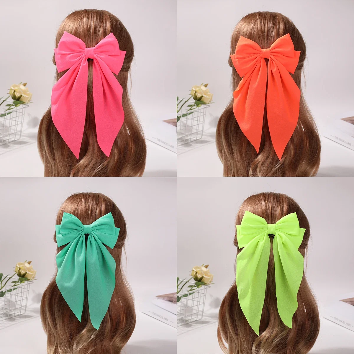 Épingle à cheveux en ruban papillon tridimensionnel, bandeau de couleur fluorescente, clip de printemps, coiffure super féerique, épingle à cheveux de célébrité en ligne