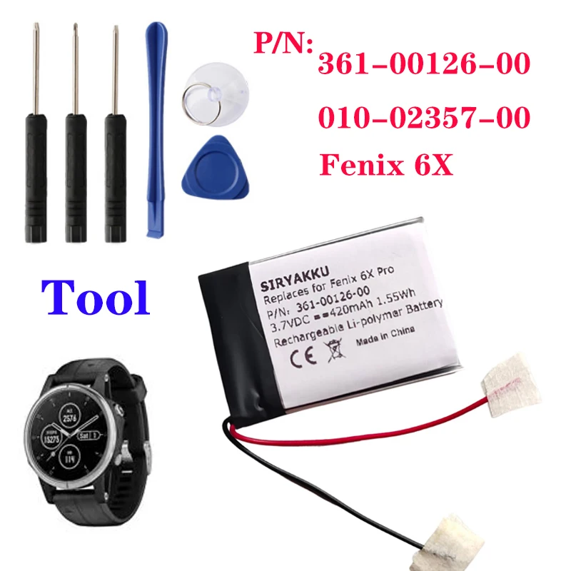 

420mAh 361-00126-00 Battery For Garmin Fenix 6x And Tactix Delta Smart Watch Replacement Battery 420mAh Li-Polymer