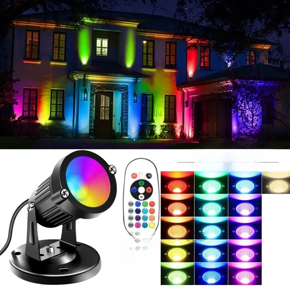 6W Led Tuin Gazon Verlichting Rgb + Warm Wit Met Afstandsbediening Landschap Verlichting Overstroming Lamp Waterdicht Buiten 16 Kleuren Spotlight - afbeelding 2