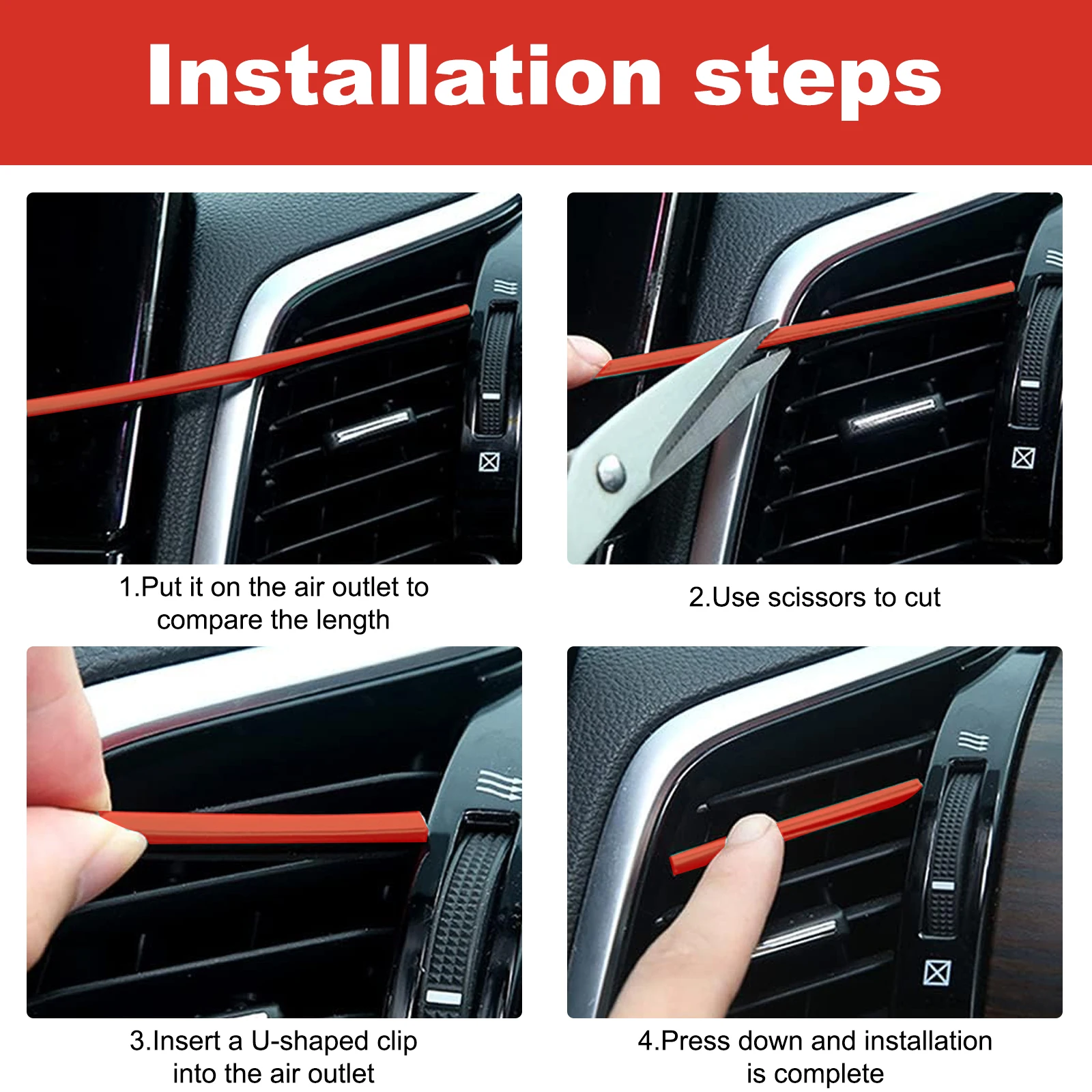 Auto Airconditioner Luchtuitlaat Decoratieve Strips & U-Vormige Beplating Heldere Strip, Universele Waterdichte Buigbare Auto Interieur Acc