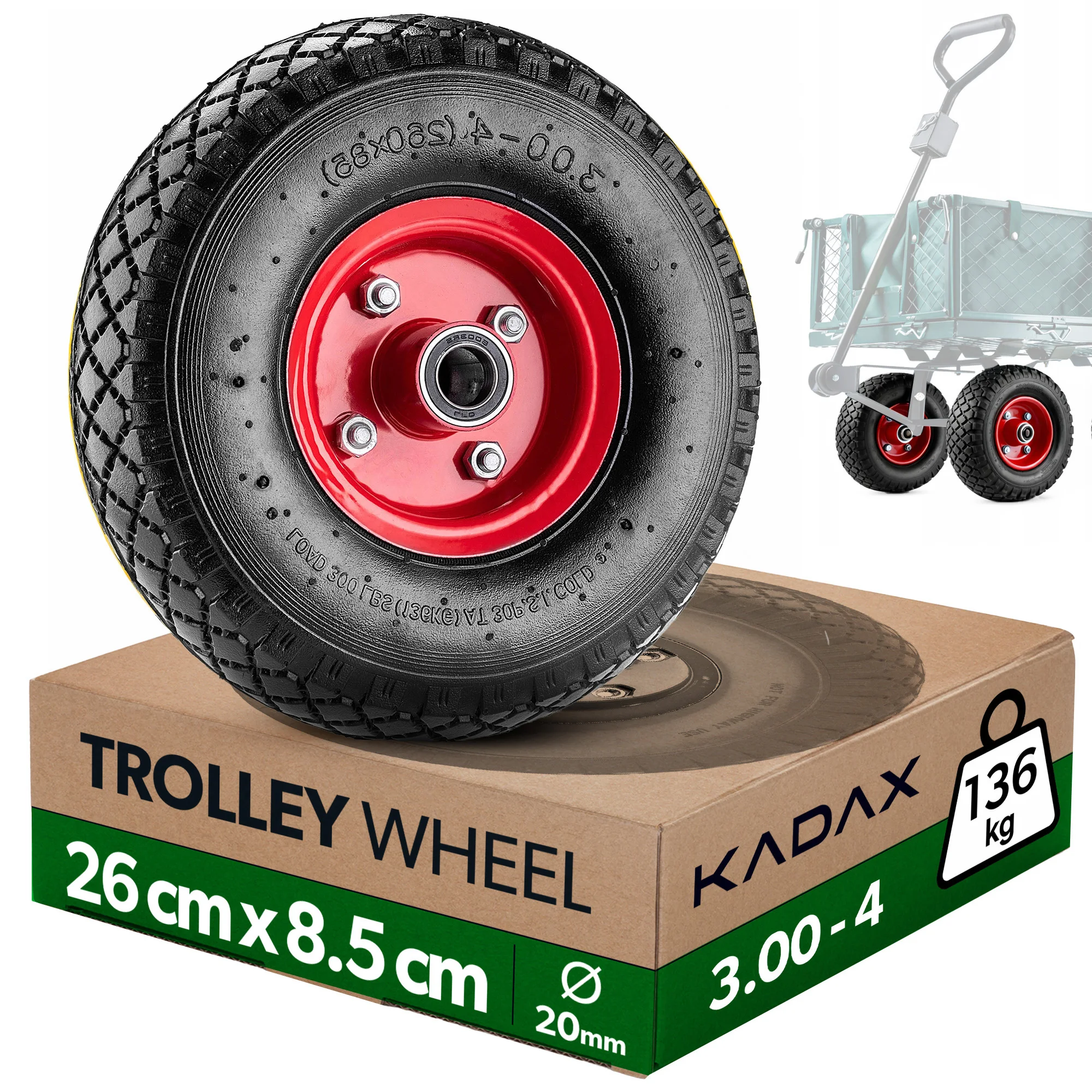 KADAX Wielbarnwiel 26 cm Pneumatische Tuinwagenwielband met velg