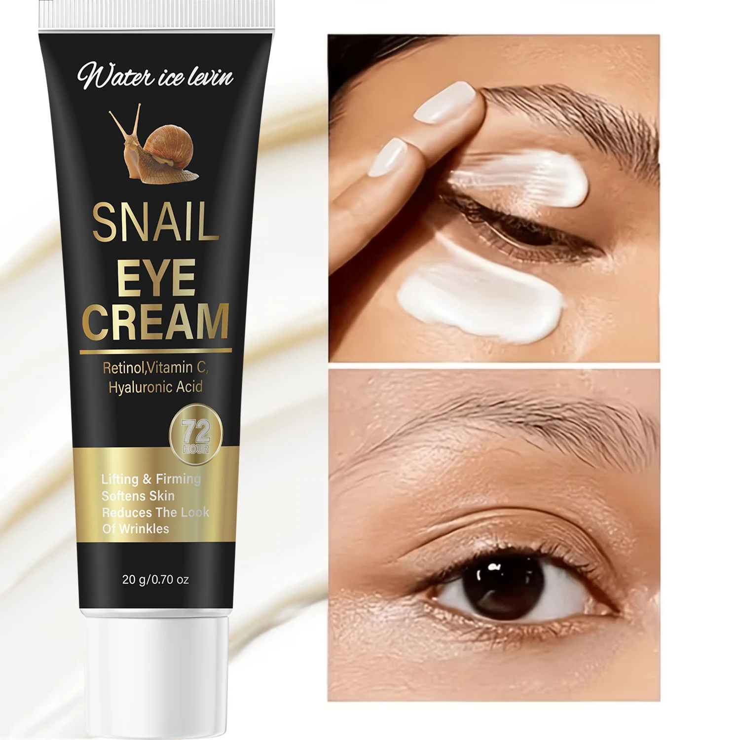Water Ice Levin Snail Retinol Eye Cream 20g VC Hyaluronic Acid Lifting Firming Smooth Wrinkles Anti-Aging Under Eye Care Cream