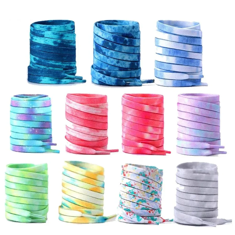 Lacets à teinture par nouage couleurs dégradées pour chaussures de sport bottes baskets patins chaussures décontractées lacets plats 120/140/160CM