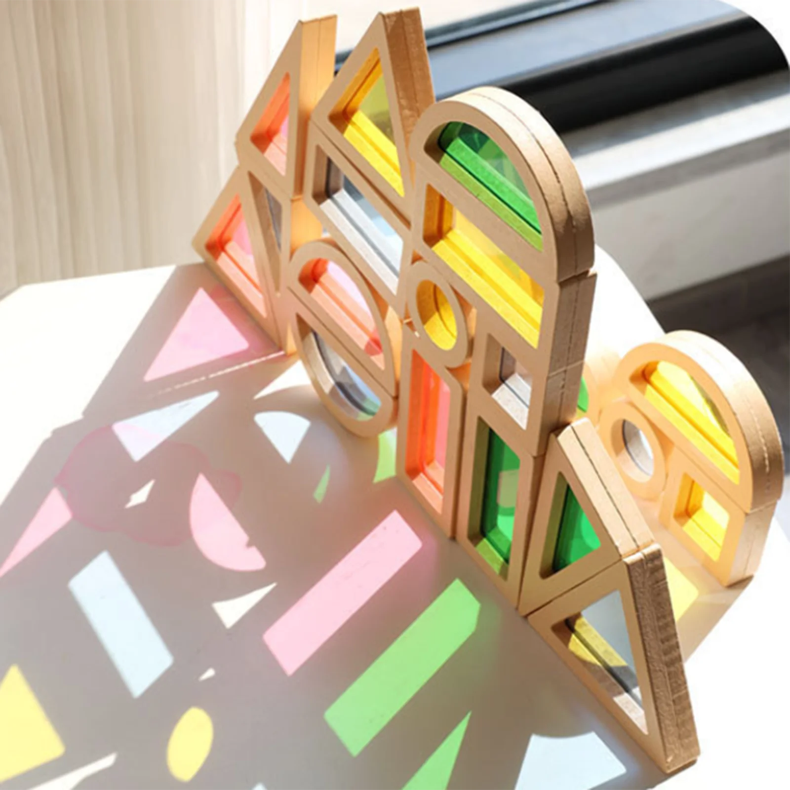 24 peças blocos de construção cor forma aprendizagem geometria brinquedo sensorial para pai criança jogo, pré-escolar, meninos meninas idades 3 anos +