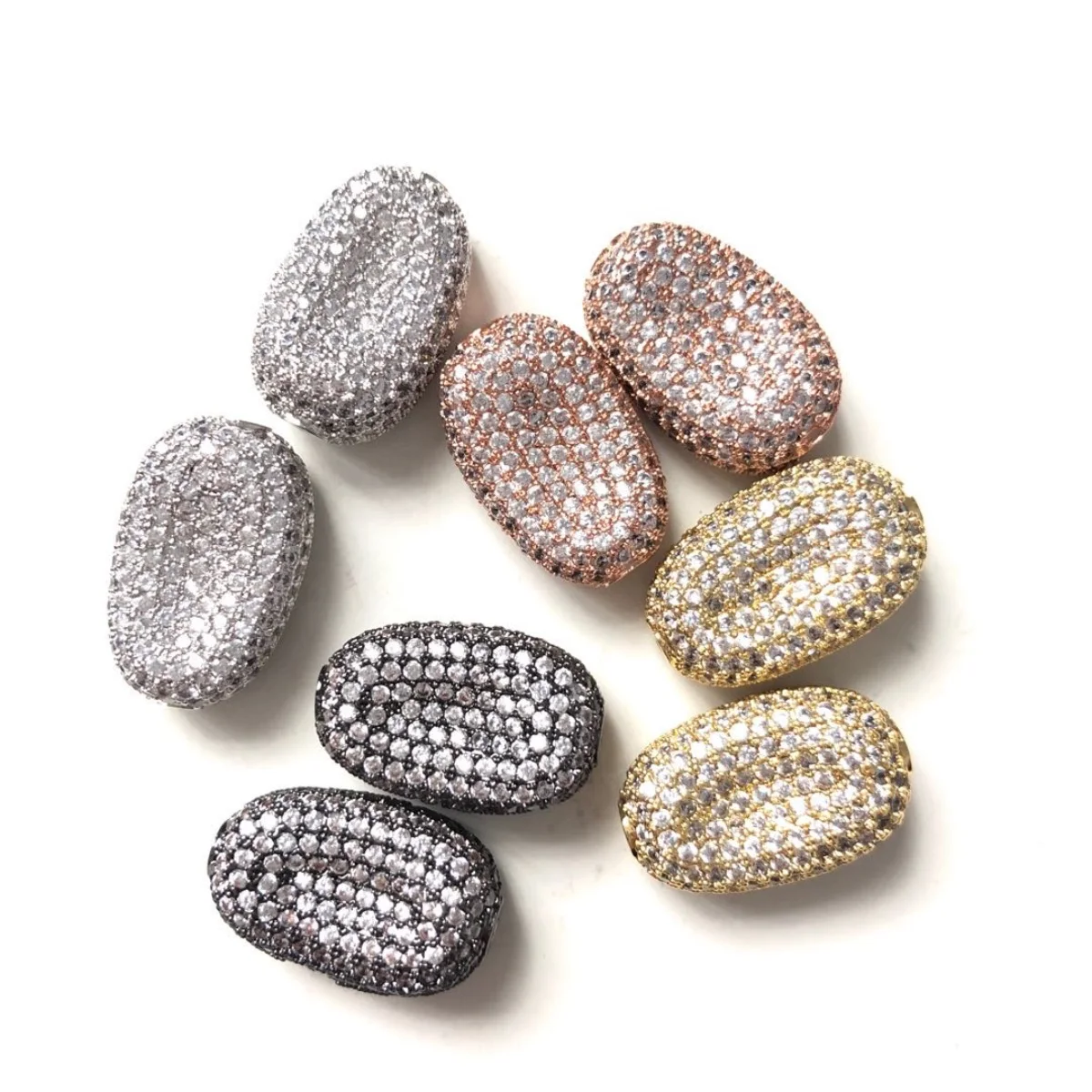 5pcs Zirconia Paved Bean Shape Spacer Beads for Women Jewelry Bracelet Necklace Making Bling Gold-Plate Handmade Craft Accessory