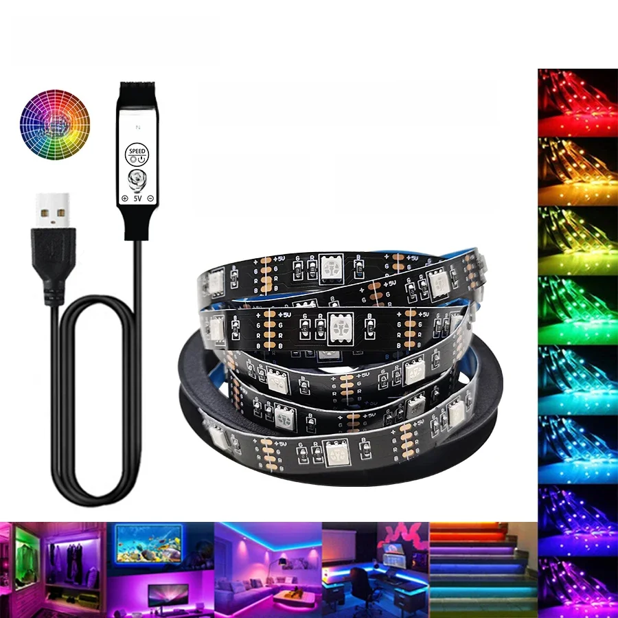 Bande lumineuse LED 5050, USB, Flexible, 3 touches, RGB, 1M, 2M, 3M, 4M, 5M, DC5V, décoration, rétro-éclairage TV