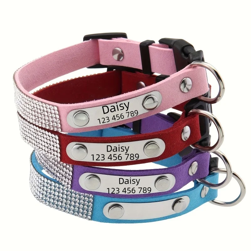 Anpassbares Glänzendes Strass-Katzenhalsband mit Namens- und Telefnumdruck, Verstellbar, Langlebiges Polyester für Kätzchen – Detail 3