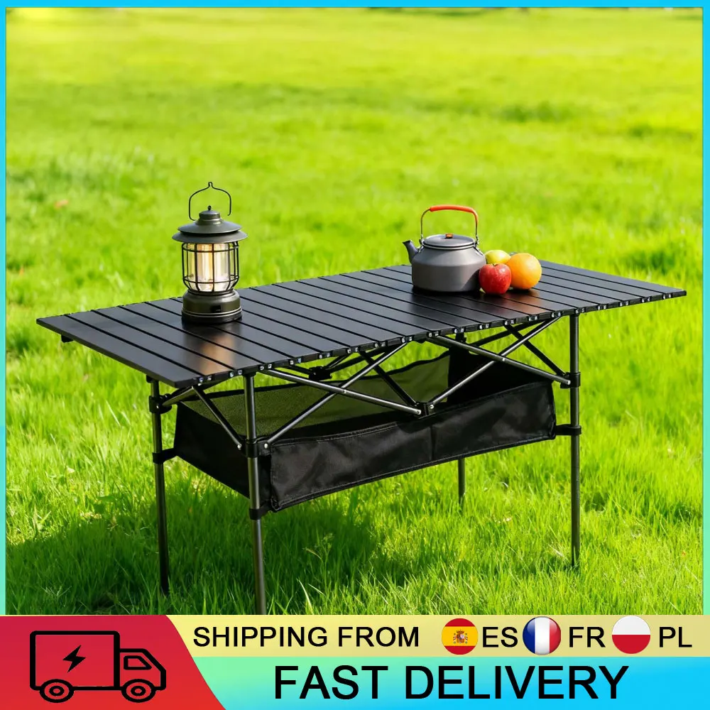 Table pliante pour œufs roulés 1,2 m, table de camping portable, légère, facile à installer, avec filet de rangement pour le camping, le pique-nique, le barbecue