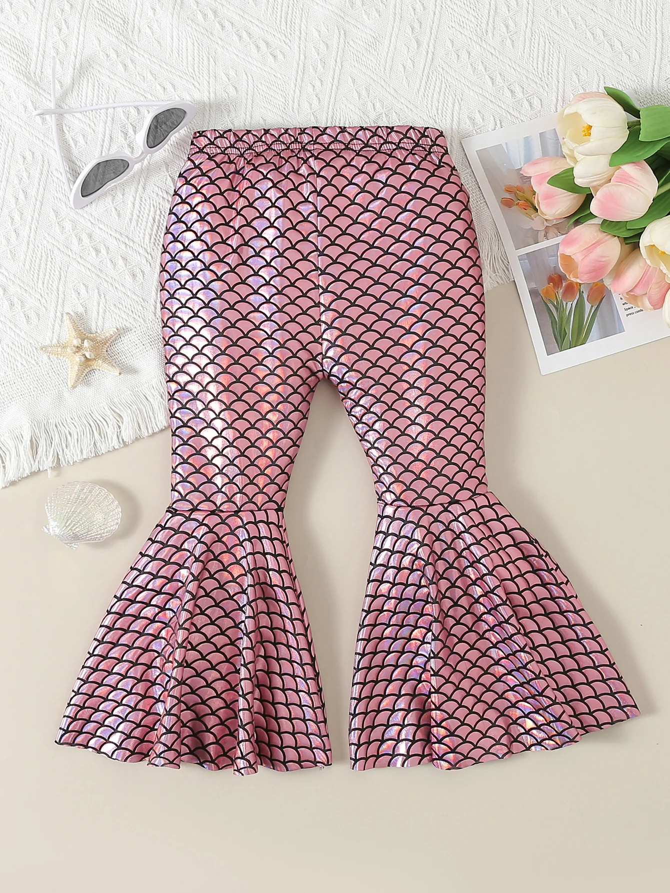 Autumn Spring Baby Girls Clothes Cute Mermaid Fish Scale Print Leggings Fashion  Flared Pants Bell-bottomed Pants  Baby  Clothes