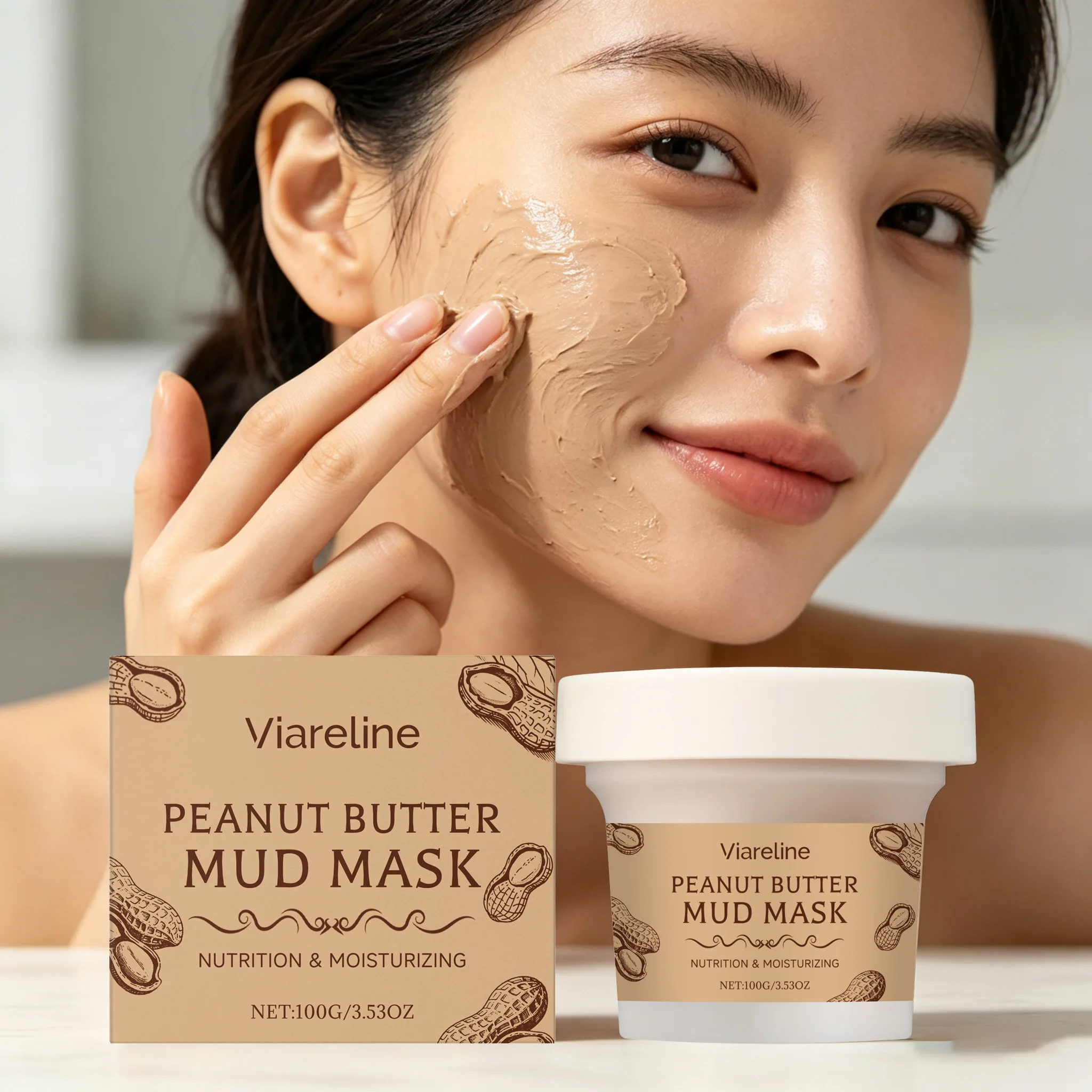 100G Peanut Face Mud Mask Deep Moisturizing Gentle Cleaning Pores Enhance Smoothness Improve Skin Texture Nourishing Skin Glowing Soothing Face Clay Mask
